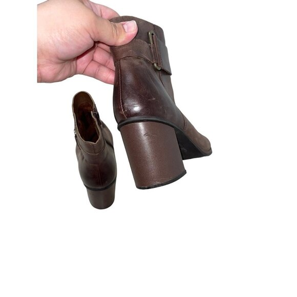 Korks Women's Hanska Booties in Dark Brown Leather Buckle Heeled Distressed 9.5 - Picture 8 of 11